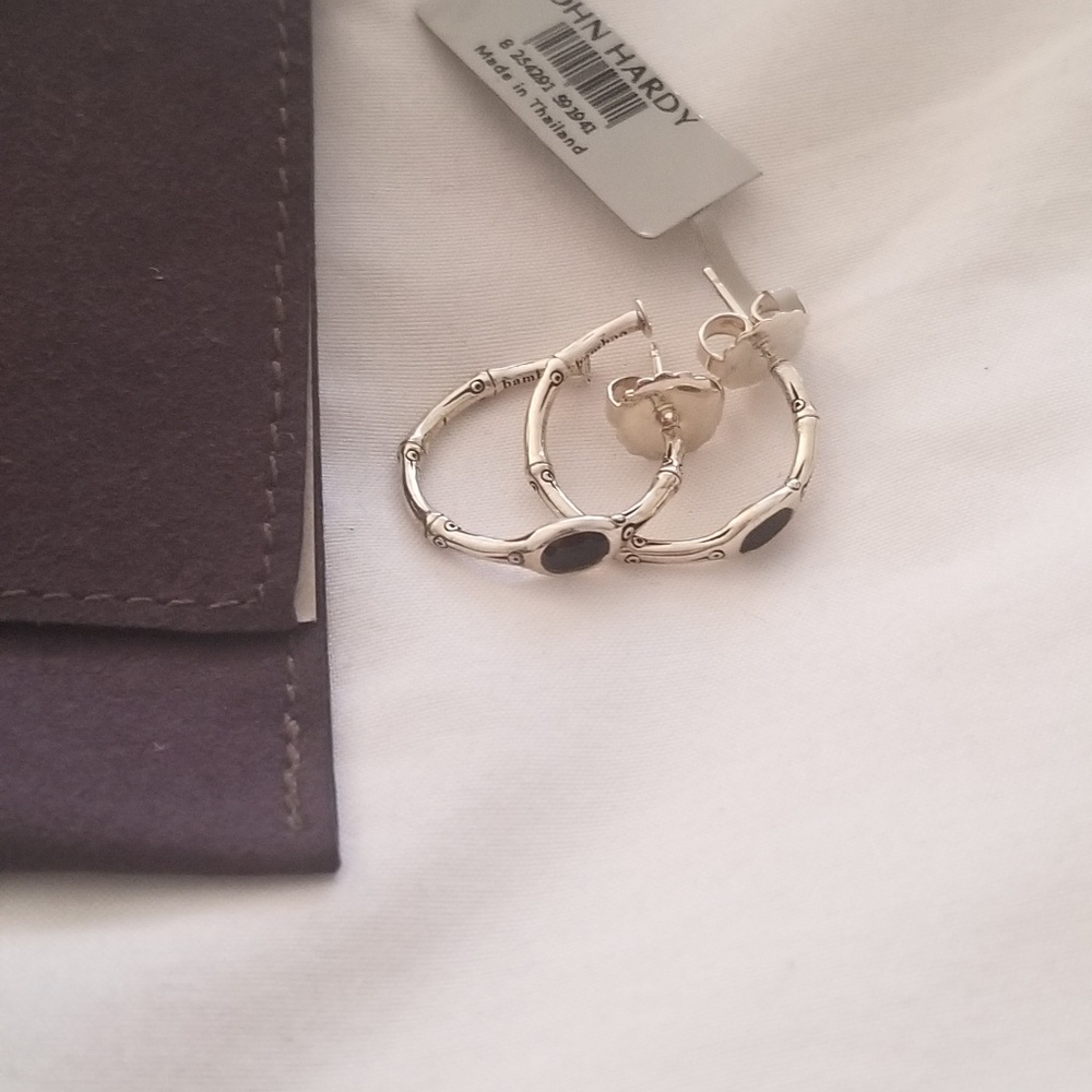 John Hardy Sterling Silver onyx stone earrings